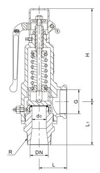 A27H弹簧微启式外螺纹安全阀结构外型图